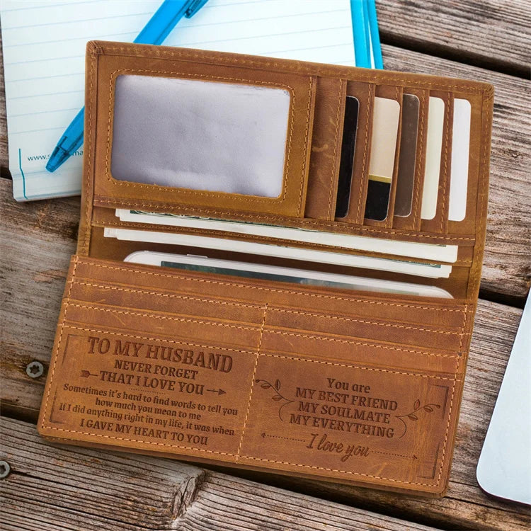 Wholesale Customised Long Wallet Laser Engraved Crazy Horse Leather Wallet Money Clip Gift for Men