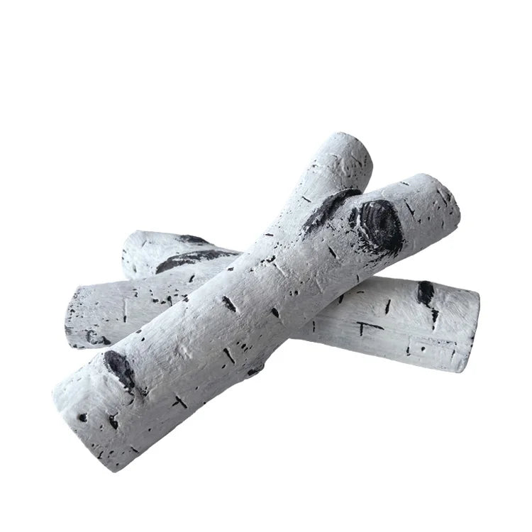 Modern Large Gas Fireplace Logs Set White Birch Wood Log Style