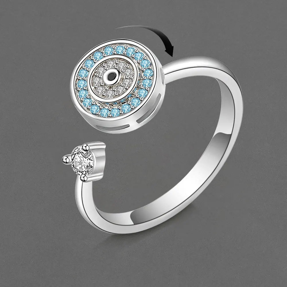 Newest Designer Jewelry 18k Gold Plated Rotatable Zircon Ring Glitter Cubic Zirconia CZ Round Devil Eye Decompressive Rings