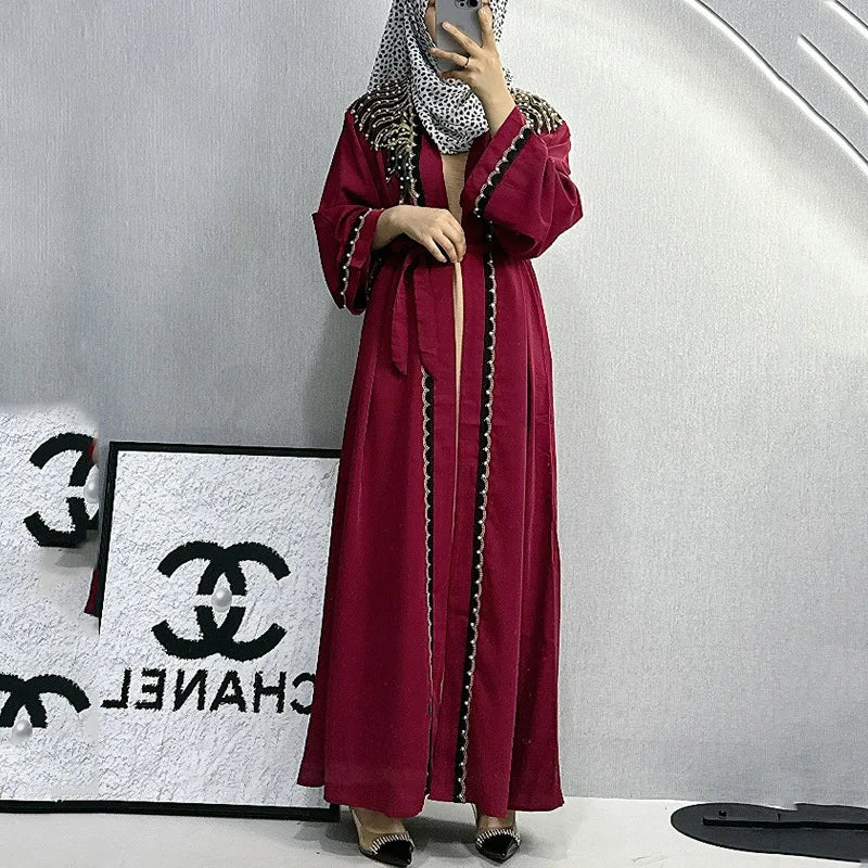 Fashion Arabic Dubai Muslim Women Islamic Open Abaya Turkey Burka Muslim Rhinestone Dress Long Cardigan Robe