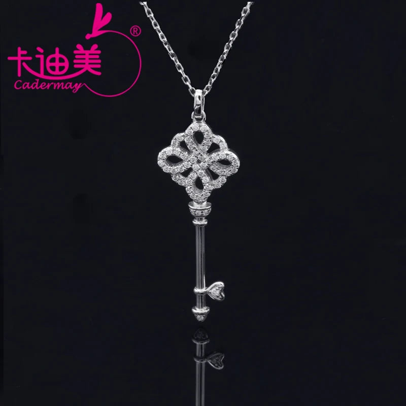 Cadermay Jewelry Classic S925 Silver Moissanite Key Pendant Necklace for Women Engagement Wedding Party