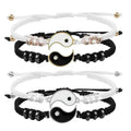 2025 Wholesale Black White Rope Woven Couple Bracelet Fashion Hematite Diamond Beads Yin Yang Tai Chi Bracelets for Women Men
