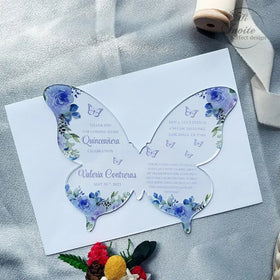 Lavender Floral Butterfly Acrylic Quinceanera Invitations Birthday for Sweet 16 Invit Celebration Decoration