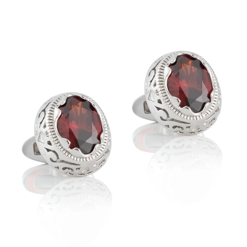 JINJIE Hot-selling Wedding Luxury  Round Rhinestone Diamond Red Crystal Cufflinks for Shirts Men