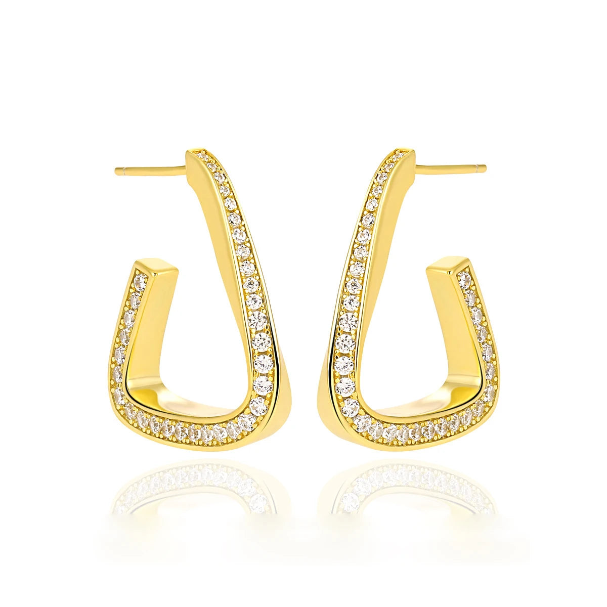 Wholesale Twisted U Huggie Earrings Pave Cubic Zircon S925 Sterling Silver Twisted Geometric Trapezoidal Earring