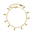 Fashion Simple Design Adjustable 18k Gold Plated Stainless Steel Leaf Fringe Anklet Foot Jewelry Chain for Women