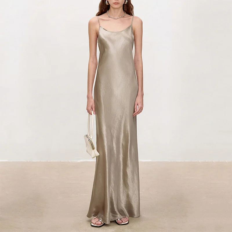 2025 New Arrival  Y2k Wholesale Custom Clothes Sleeveless Satin Solid Color tank Top Long Maxi Dresses Summer Clothes for Women