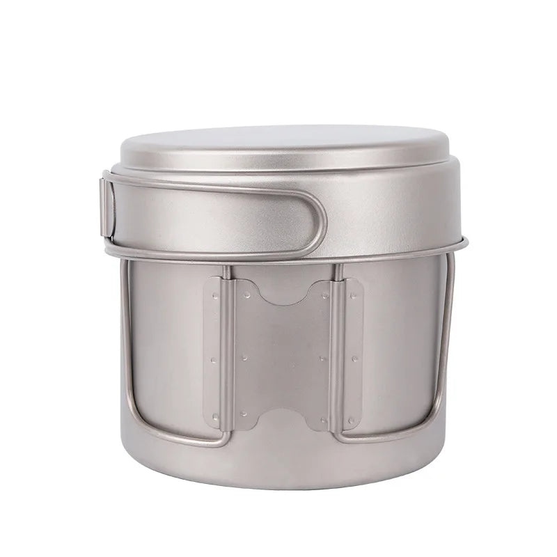 Lightweight Titanium Outdoor Cooking Set 1100ml Pot 350ml Pan Pot Cover Gas Induction Compatible Portable Picnic Frying/Soup Pot