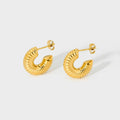Stylish Geometric 16K PVD Gold Plated Stainless Steel C Shaped Hoop Stud Earrings Waterproof Texture Trendy Party Wedding Gift