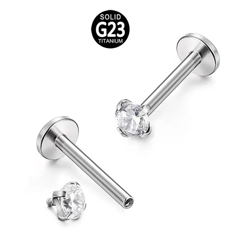 Wholesale 16g G23 Titanium Heart Round CZ Top Internally Threaded Labret Piercing Gold Earring Flat Back Studs