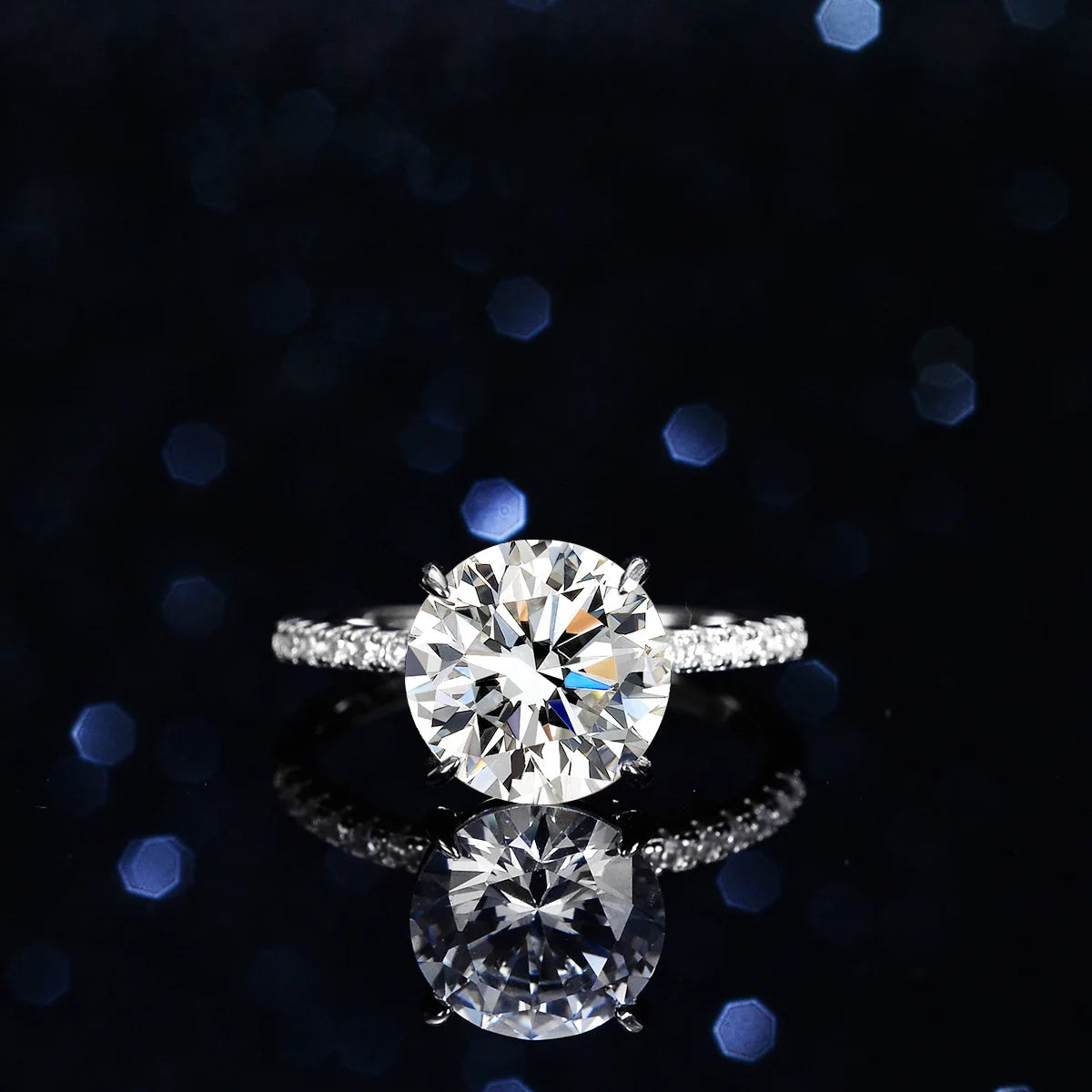 Factory Wholesale S925 Sterling Silver Classic Four Claw 5 Carat Moissanite Diamond Wedding Ring for Women