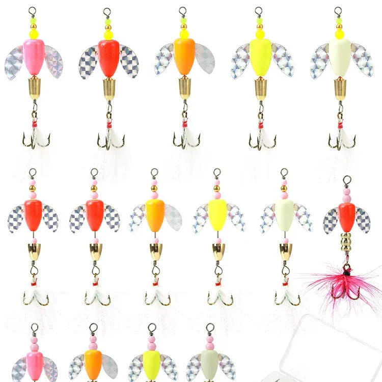 5Pcs/Box Fishing Eva Spinner Baits Set Metal Lures With Feather Treble Hook for Freshwater Saltwater Fishing Bass Pike Trout