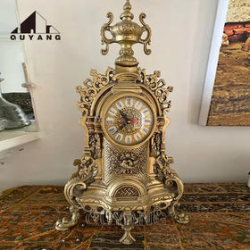 QUYANG Wholesale Home Decoration Classical Gold Luxury Delicate Vintage Brass Desk Table Clock for Villa