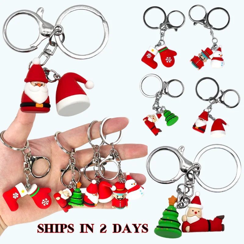 bestseller odm Cute cartoon 3D Santa's hat PVC rubber mitten keychain wholesale Christmas keyring accessories keychain bulk