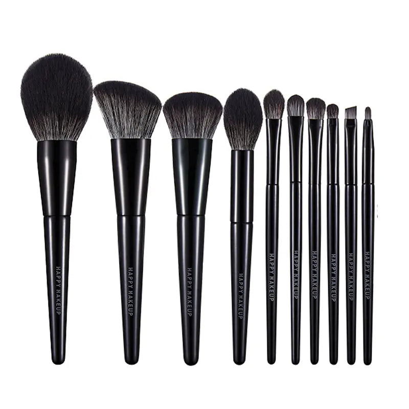 HMU 10 Pcs Best Black Elegant Super Soft Fibre Hair Brand Vegan Makeup Brush Set Make up Brush Logo