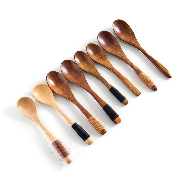 Wholesale Bulk Cheap Small Tea Mini Solid Handmade Soup Acacia Wooden Spoon for Jam Espresso Wooden Spoon