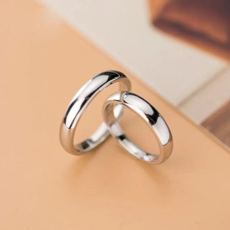 925 Sterling Silver Simple Glossy Opening Couple Rings Valentine's Day Gifts
