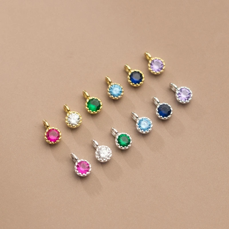 S925 Sterling Silver 6mm Chinese Zodiac Stones Birthstones Pendant DIY Jewelry Findings & Components Accessories