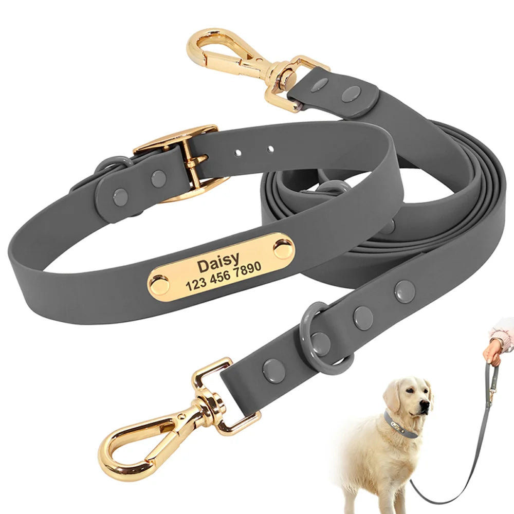 Custom Dog Collar Leash Personalized With Name Waterproof PVC Long Standard Dog Leash Training for Walking Training Running