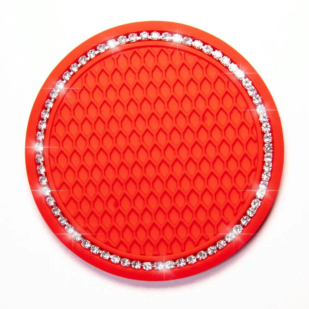 Car Cup Coaster 2.75 Inch Auto Car Cup Holder Insert Coasters Soft Silicone Anti-Slip Crystal Rhinestone Drink Car Cup Mat