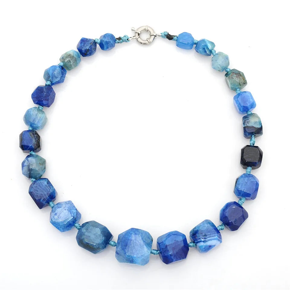 Top Quality Wholesale Custom Necklace Colorful Agate Stone Beaded Necklace Polished Stone Necklace