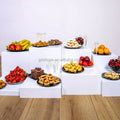 SHP Factory Custom 4 Step Rectangle Clear Display Cube Food Table White Acrylic Catering Buffet Risers for Food Pedestal Riser
