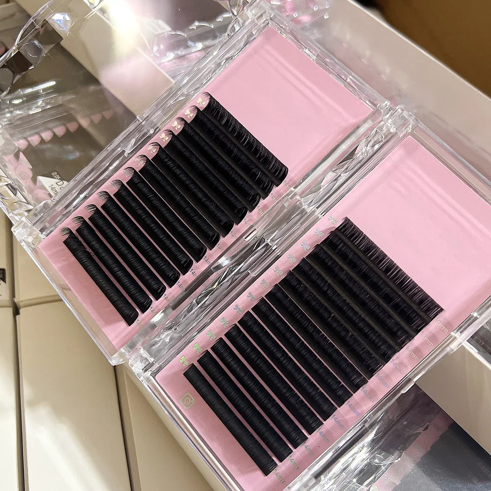 Luxury New Dark Lash Tray Easy Fan Mega Volume 16 20 Row Silk Fiber Cashmere Real Faux Mink Soft Lash Extensions Mix Tray