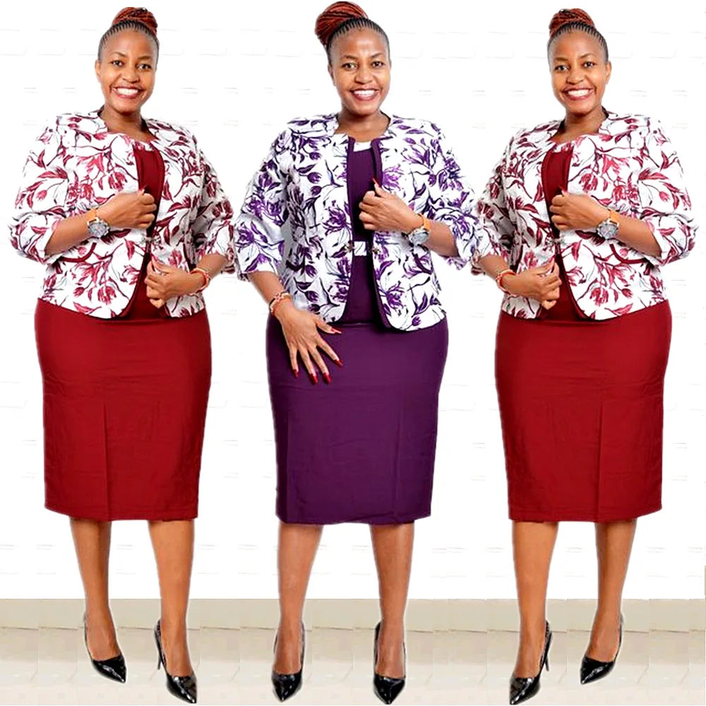 2XL-6XL African Oversize Women's New Top Dress Set Plus Size Office Ladies Suits Top+Dresses 2pc Set