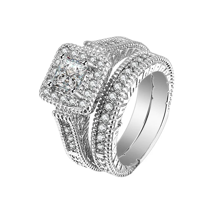 NO Moq Custom Bridal Ring Set 925 Sterling Silver Square CZ  Women's Jewelry Rings