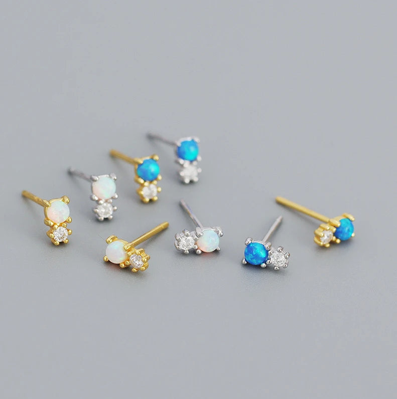 Wholesale Silver Girls Earring Jewelry Gold Plated Two Stone Opal Stud Earrings