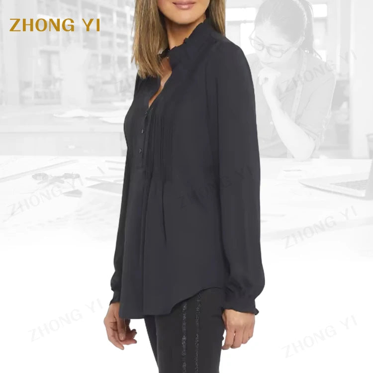 Custom Europe Women New Fashion Shirts Tops Button Lace Long Sleeve Solid Color Lady Blouse Loose Casual Shirt