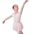 Wholesaler Girls Ballet Short Sleeve Dance Leotard with Skirt Light Pink Cotton Spandex for Children In-Stock Sample Available