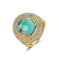 LUOTEEMI Woman Gold Birthstone Luxury Statement High End AAA Zirconia Pave AAAAA Cubic Big Stone Ring