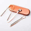 3 in 1 Personalized Customized Metal Tongue Scraper Stainless Steel Rose Gold Tongue Cleaner Scraper Kit