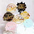 Gold Black Acrylic Hand Writing Happy Birthday Cake Topper Dessert Decoration for Birthday Party Lovely Gifts