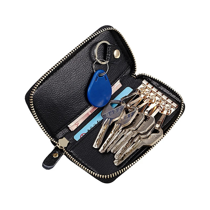 2023 Custom Logo Split Leather Keychain Holder Candy Colour Genuine Leather Keychain case Function Keychain Holder With Keyring
