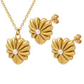 Simple Stainless Steel 18K Gold Plated Imitation Pearl Flower Pendant Necklace Titanium Steel Geometric Triangle Pearl Necklace