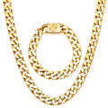 Thick Metal Stainless Steel Real 18K Gold Plated 12MM Flat Cut Curb Link Miami Cuban Chain Necklace Bracelet