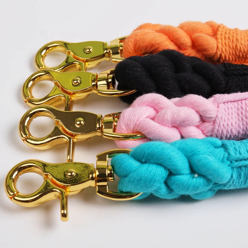Customizable Solid Pattern Organic Cotton Dog Leash Multicolor Heavy Duty Handmade Pet Rope Lead Orange & Blue Strong & Durable