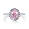 Oval Cut Diamond Halo Engagement Ring Classic Style Rhodium Plated Sterling Silver Cubic Zirconia for Wedding or Party
