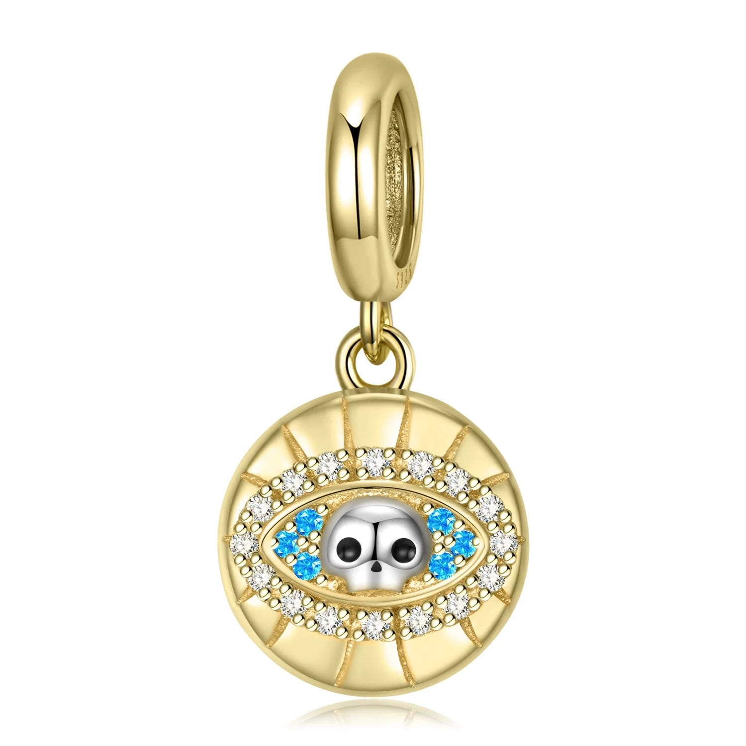 Devil's Eye of the Skull Charm Pendant Real 925 Sterling Silver Beads Gold Plated for Women Zirconia Jewelry Charm Bracelets
