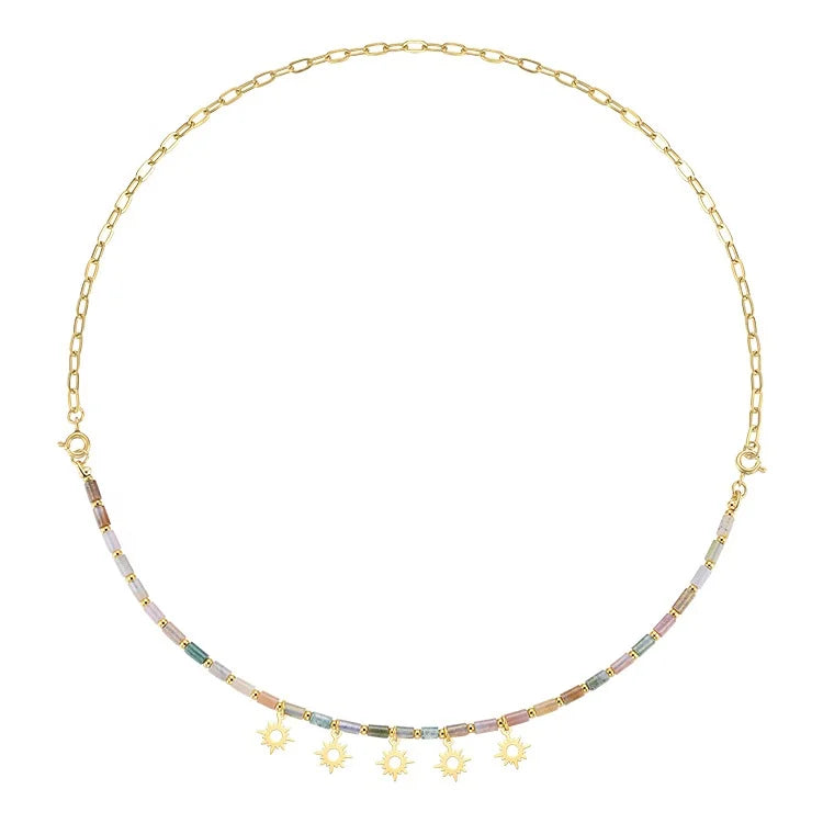 Fashion High Quality 18K Gold Plated Stainless Steel Jewelry Colored Natural Stones Sun Charm for Women Party Necklace P213241
