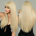Gray Blonde Wig Long Straight Synthetic Hair Perruques with Bangs Synthetic Wig for Women Cosplay Daily Used Pelucas Perucas
