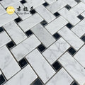 Carrara White and Nero Marquina 10mm Modern Basketweave Design Marble Floor Mosaic Tile for Bathroom with Parquet Graphic Design