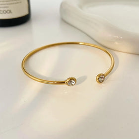 Fashion Jewelry Bracelet Plated 18k Gold Geometric C-shaped Zircon Titanium Steel Open Bangle