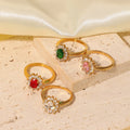 Luxury  18K Gold Plated Stainless Steel Wedding Jewelry Pink White Large Round White Cubic Zircon Ring for Women