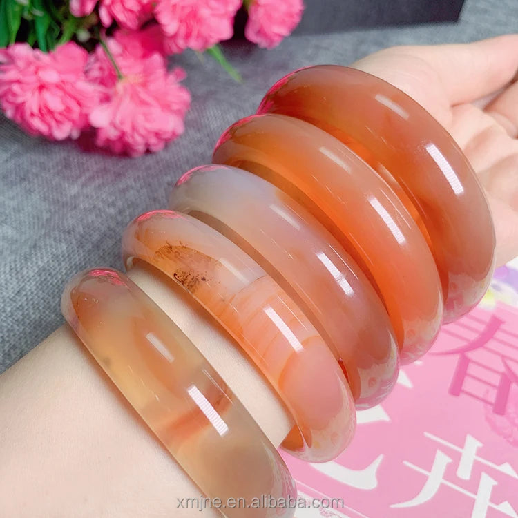 Wholesale Natural Lychee Jelly White Chalcedony Bangle Women Brazil Red Agate Bangle Green Jade Bangle Bracelet Jingle Bracelet