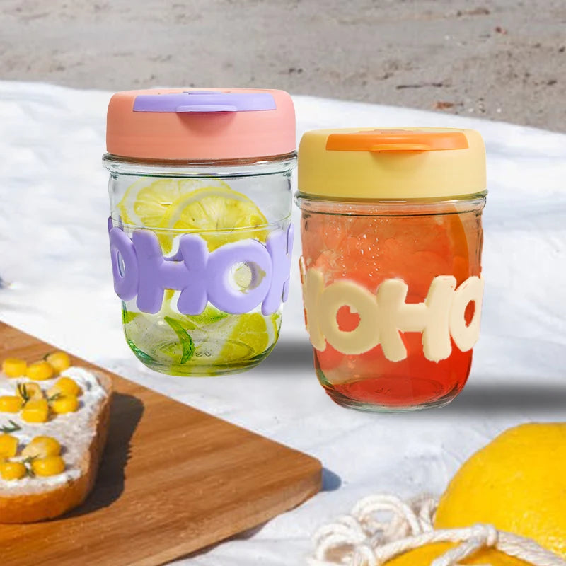 Promotional Gift Cute Ins Style 12oz Hoho Coffee Juice Glass Tumbler With Straw and Pearl Chain