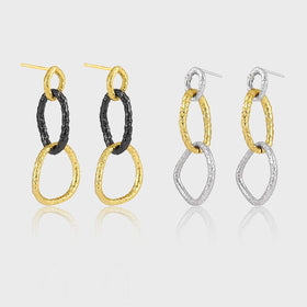 FUAMAY Fashion Designer 925 Sterling Silver Contrast Color Drop Earrings 18K Gold Plated Chain Pendant Earrings