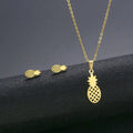 Hollowed Pineapple Necklace and Earrings Set Classic Stainless Steel Fruit Pendant with Chain for Wedding or Gift for Female